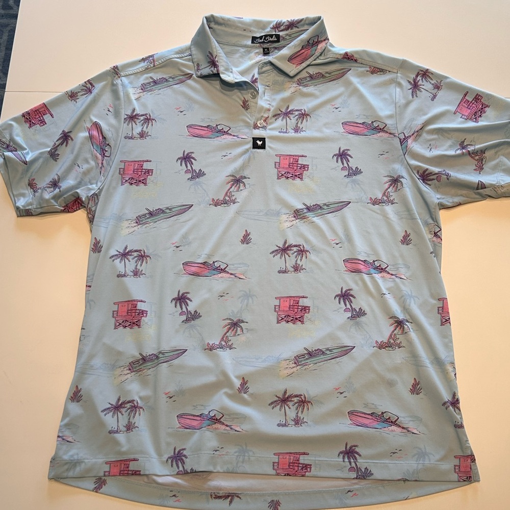 Men’s XL Bad Birdie Golf Polo - Blue with Pink Boats